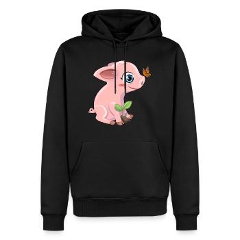 Schwein mit Schmetterling - Männer Premium Bio Hoodie - Schwarz - Vorne - Nico (187cm)