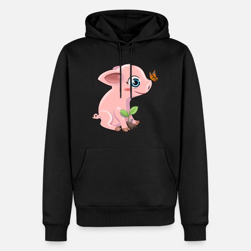 Schwein mit Schmetterling - Männer Premium Bio Hoodie - Schwarz
