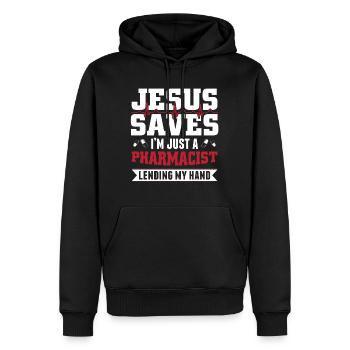 Pharmacien - Sweat à capuche Premium bio Homme - noir - Devant - Nico (187cm)