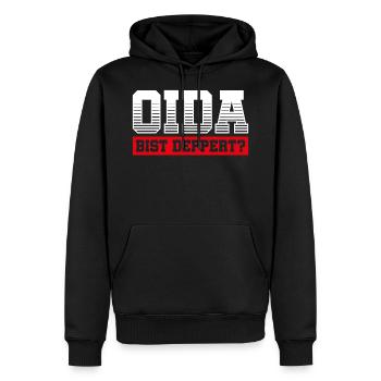 OIDA BIST DEPPERT | MÜNCHEN | MINGA | GESCHENK - Männer Premium Bio Hoodie - Schwarz - Vorne - Nico (187cm)