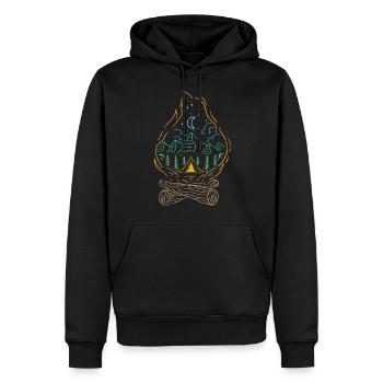 Feu de camp camping avec tente en plein air dans la forêt d'arbres - Sweat à capuche Premium bio Homme - noir - Devant - Nico (187cm)