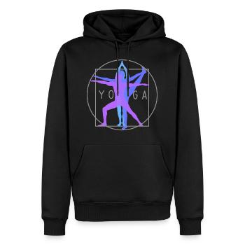 Homme de vitruve yoga yoga mouvement logo dames - Sweat à capuche Premium bio Homme - noir - Devant - Nico (187cm)
