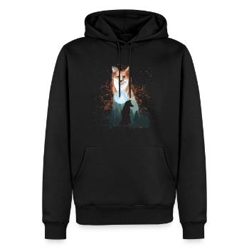 Fuchs Hund Wolf mit Vollmond Mond Natur Geschenk - Männer Premium Bio Hoodie - Schwarz - Vorne - Nico (187cm)