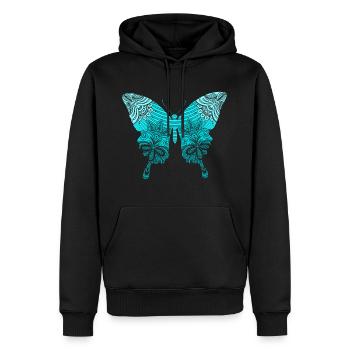 Blauer Mandala Schmetterling Butterfly - Männer Premium Bio Hoodie - Schwarz - Vorne - Nico (187cm)