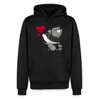 Raton laveur mignon avec cadeau coeur et amour - Sweat à capuche Premium bio Homme - noir - Devant - Nico (187cm)