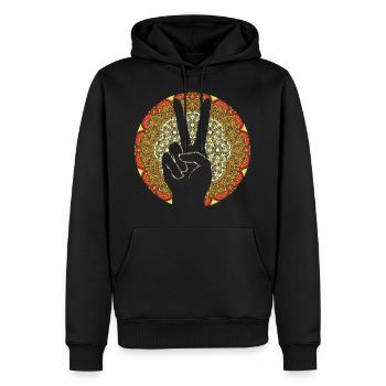 Hippie Peace Victory Zeichen Mandala Symbol - Männer Premium Bio Hoodie - Schwarz - Vorne - Nico (187cm)