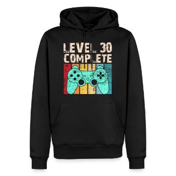 Niveau 30e anniversaire terminé - Sweat à capuche Premium bio Homme - noir - Devant - Nico (187cm)