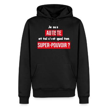 je suis autiste - Sweat à capuche Premium bio Homme - noir - Devant - Nico (187cm)