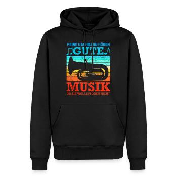Retro Tuba Design mit Spruch - Männer Premium Bio Hoodie - Schwarz - Vorne - Nico (187cm)