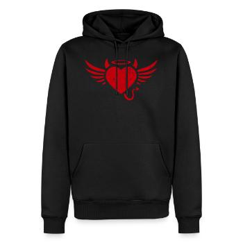 Engelchen Engel Teufelchen Teufel rotes Herz - Männer Premium Bio Hoodie - Schwarz - Vorne - Nico (187cm)
