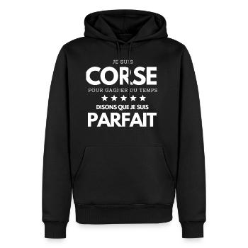 Je suis Corse et parfait - Sweat à capuche Premium bio Homme - noir - Devant - Nico (187cm)