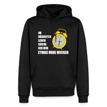 etwas ohne Wecker - Männer Premium Bio Hoodie - Schwarz - Vorne - Nico (187cm)