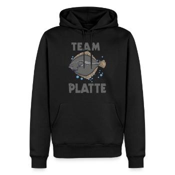 Team Platte Plattfisch Brandungsangln Scholle - Männer Premium Bio Hoodie - Schwarz - Vorne - Nico (187cm)