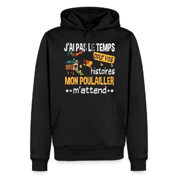 Poulailler poule volaille poussin. Cadeau ferme - Sweat à capuche Premium bio Homme - noir - Devant - Nico (187cm)
