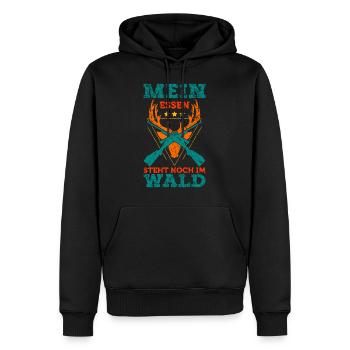 Jäger Jagd Spruch Mein Essen im Wald Rotwild - Männer Premium Bio Hoodie - Schwarz - Vorne - Nico (187cm)