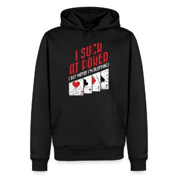 Suck at Poker lustiger Pokerspruch Poker Geschenk - Männer Premium Bio Hoodie - Schwarz - Vorne - Nico (187cm)