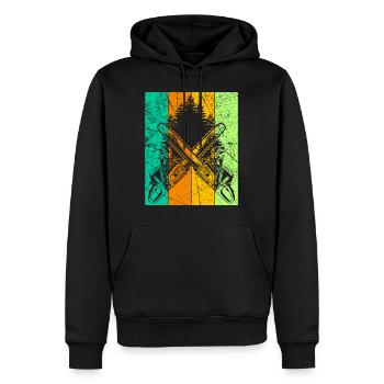 Lumberjack Retro Design with Chainsaw Motor Saw - Men’s Premium Organic Hoodie - black - Front - Nico (187cm)
