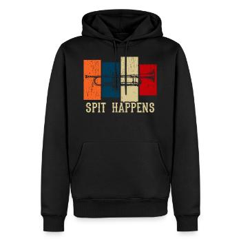 Ein perfektes Geschenk Musik "Spit Happens" - Männer Premium Bio Hoodie - Schwarz - Vorne - Nico (187cm)