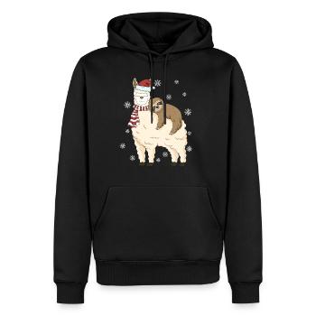 Alpaka Lama Geschenk mit Faultier Winter Schnee - Männer Premium Bio Hoodie - Schwarz - Vorne - Nico (187cm)