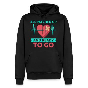 Herzoperation überstanden, wir können gehen - Männer Premium Bio Hoodie - Schwarz - Vorne - Nico (187cm)