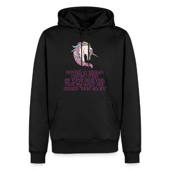 "Eine Vagina zu haben, hindert mich nicht daran - Männer Premium Bio Hoodie - Schwarz - Vorne - Nico (187cm)