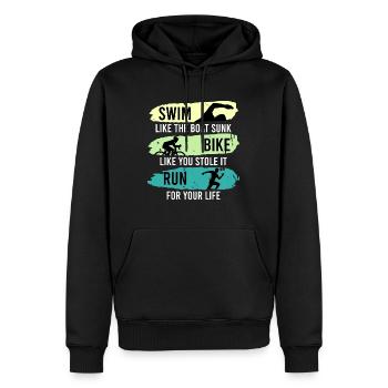 Triathleten Spruch Schwimmen Rad fahren Laufen - Männer Premium Bio Hoodie - Schwarz - Vorne - Nico (187cm)