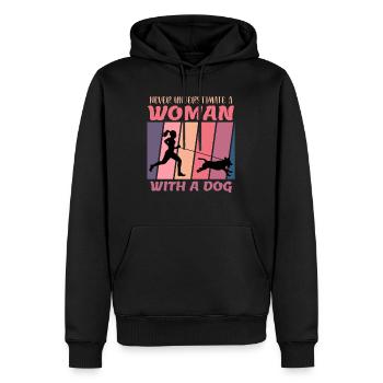 Ne jamais sous-estimer une femme avec un chien canicross - Sweat à capuche Premium bio Homme - noir - Devant - Nico (187cm)