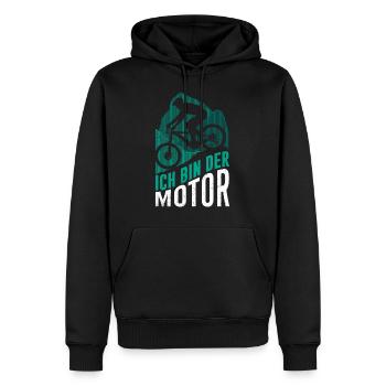 Mountainbike Spruch ich bin der Motor Fahrrad - Männer Premium Bio Hoodie - Schwarz - Vorne - Nico (187cm)