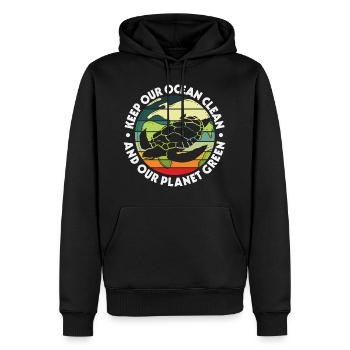 Halten Sie unseren Ozean sauber und unser Planet Grün Turle - Männer Premium Bio Hoodie - Schwarz - Vorne - Nico (187cm)