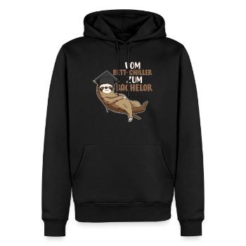 Bachelor Abschluss Geschenk Faultier Bett-Chiller - Männer Premium Bio Hoodie - Schwarz - Vorne - Nico (187cm)