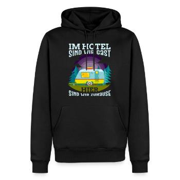 Wohnwagen Spruch im Hotel sind wir Gast Camper - Männer Premium Bio Hoodie - Schwarz - Vorne - Nico (187cm)