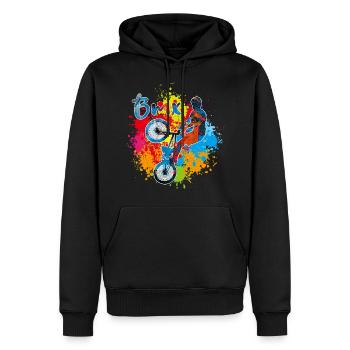 Bmx ,vélo - Sweat à capuche Premium bio Homme - noir - Devant - Nico (187cm)