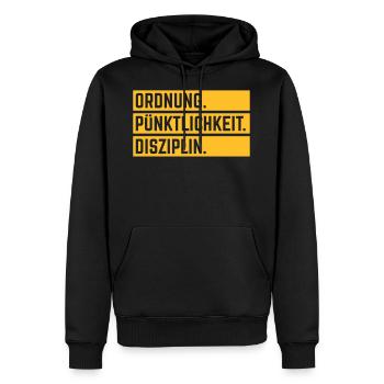 Ordnung Pünktlichkeit Disziplin Deutsche Tugend 1C - Männer Premium Bio Hoodie - Schwarz - Vorne - Nico (187cm)
