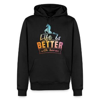 Das Leben ist besser mit Pferden Design Horsing Shirt - Männer Premium Bio Hoodie - Schwarz - Vorne - Nico (187cm)