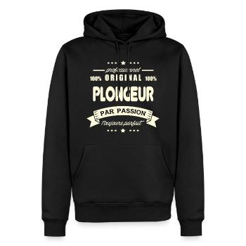 le Plongeur Original - Sweat à capuche Premium bio Homme - noir - Devant - Nico (187cm)