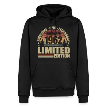 Novembre 1962 Édition Limitée Rétro Novembre 1962 - Sweat à capuche Premium bio Homme - noir - Devant - Nico (187cm)
