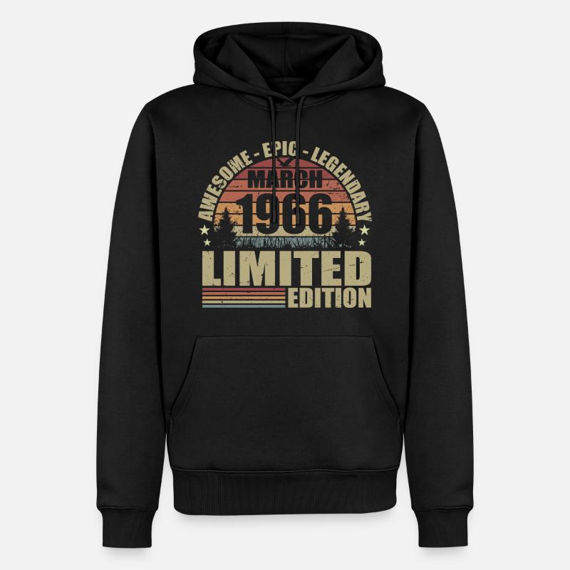Millésime Mars 1966 Anniversaire - mars 1966 - Sweat à capuche Premium bio Homme - noir