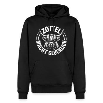 Highlands Highland Rinder Zottel macht glücklich - Männer Premium Bio Hoodie - Schwarz - Vorne - Nico (187cm)