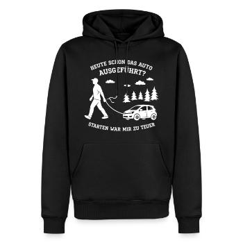 Heute Schon Das Auto Ausgeführt ? - Männer Premium Bio Hoodie - Schwarz - Vorne - Nico (187cm)