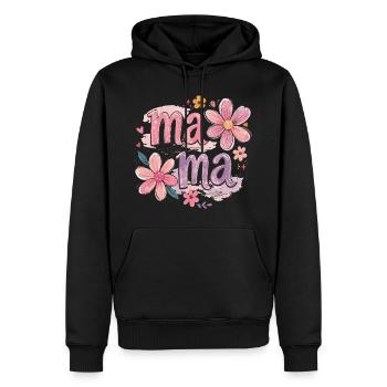 MAMA Grandes Fleurs et Nœud Rose | Style Rétro - Sweat à capuche Premium bio Homme - noir - Devant - Nico (187cm)