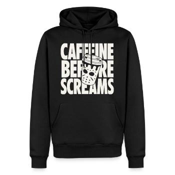 Caffeine Before Screams Horror Design - Men’s Premium Organic Hoodie - black - Front - Nico (187cm)