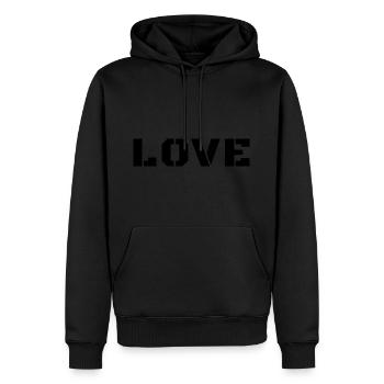 LIEBE - Männer Premium Bio Hoodie - Schwarz - Vorne - Nico (187cm)