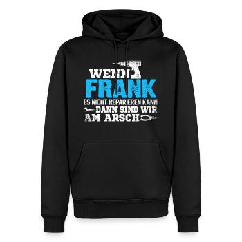 FRANK - kann es reparieren - Männer Premium Bio Hoodie - Schwarz - Vorne - Nico (187cm)
