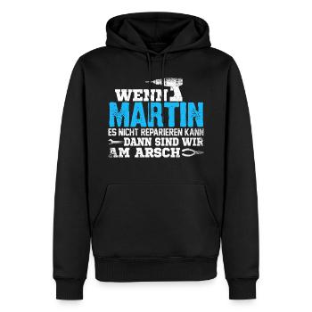 MARTIN - kann es reparieren - Männer Premium Bio Hoodie - Schwarz - Vorne - Nico (187cm)