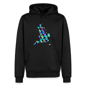 Cube/Collage pattern design of United Kingdom (GB) - Men’s Premium Organic Hoodie - black - Front - Nico (187cm)
