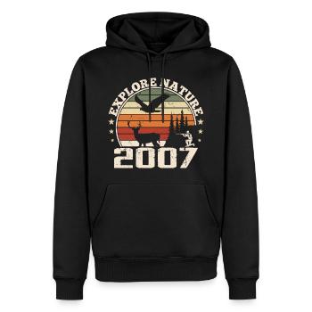 Cadeau Anniversaire 2007 Classique Chasseur 2007 - Sweat à capuche Premium bio Homme - noir - Devant - Nico (187cm)