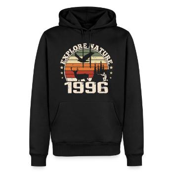 Cadeau Anniversaire 1996 Classique Chasseur 1996 - Sweat à capuche Premium bio Homme - noir - Devant - Nico (187cm)
