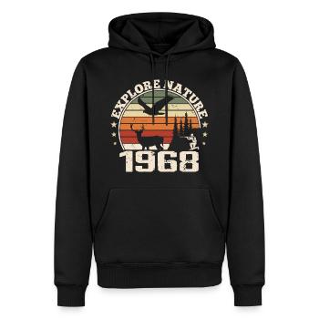 Cadeau Anniversaire 1968 Classique Chasseur 1968 - Sweat à capuche Premium bio Homme - noir - Devant - Nico (187cm)
