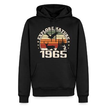 Cadeau Anniversaire 1965 Classique Chasseur 1965 - Sweat à capuche Premium bio Homme - noir - Devant - Nico (187cm)