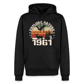 Cadeau Anniversaire 1961 Classique Chasseur 1961 - Sweat à capuche Premium bio Homme - noir - Devant - Nico (187cm)